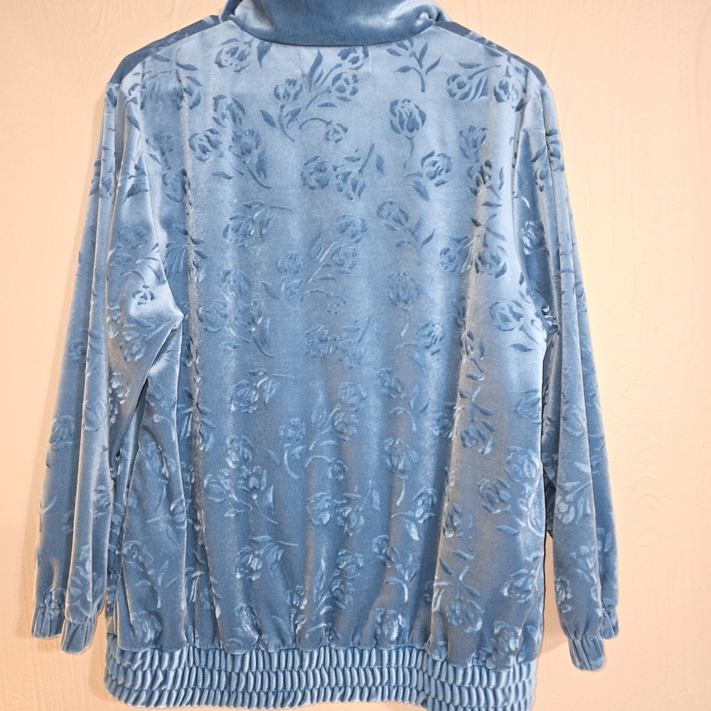 VTG 80s B Blast Teal/blue Velour Embossed Zip Up Jacket, Woman's Small - Picture 3 of 6